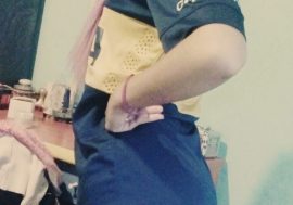 Girlfriend posing with her big shirt showing little bit of under ass