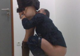 husband eating wife's pussy while she's standing in some hot office sex pics